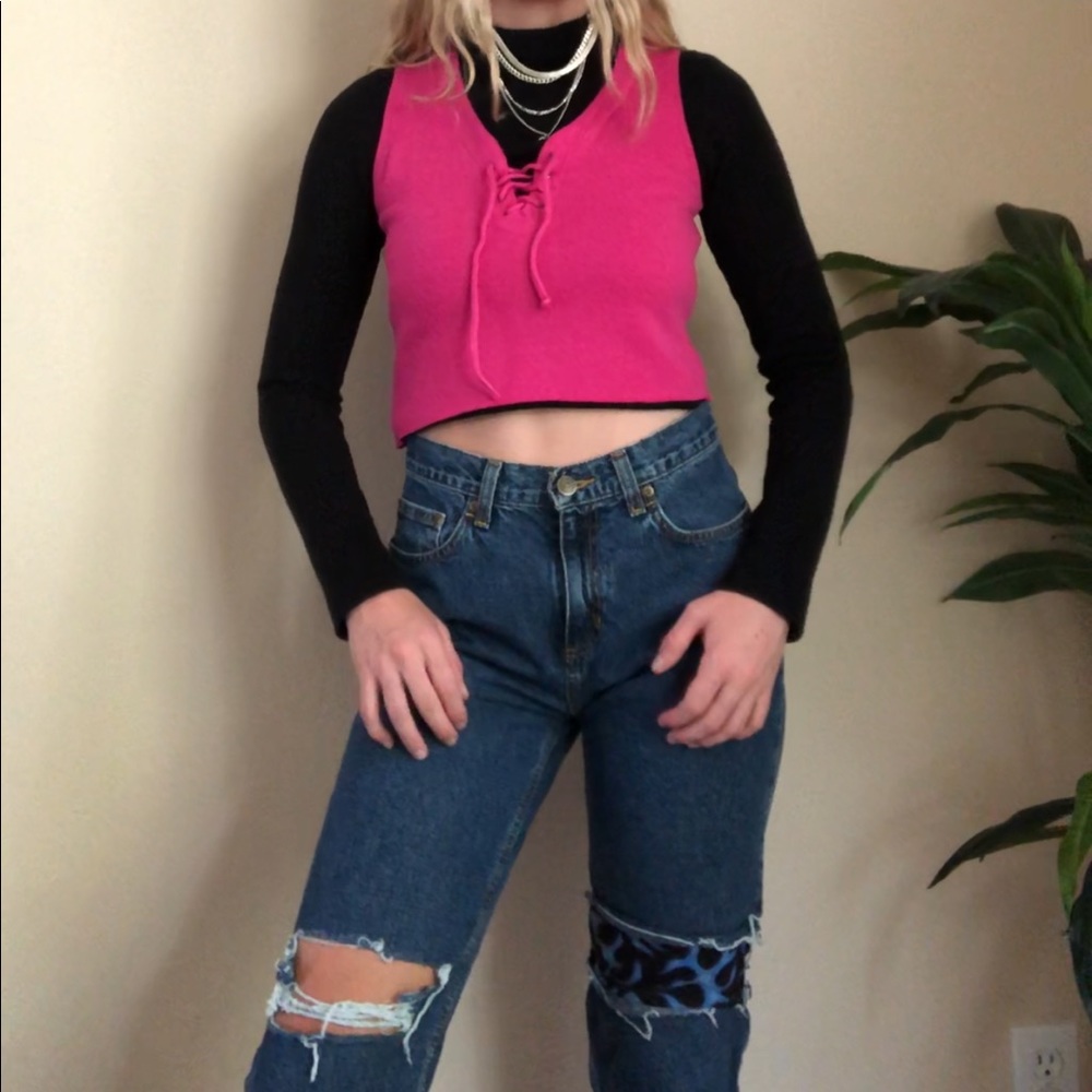 Hot pink lace up tank top